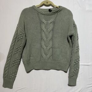 Moon & Madison Sweater Women's M Olive Cable Knit Long Sleeve Crew Neck Pullover